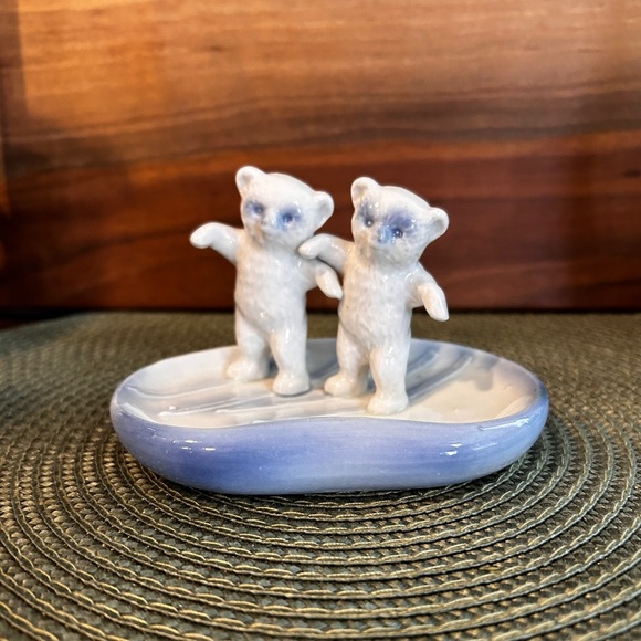 Antique German Porcelain Bears Blue & White Trinket Dish Circa Mid to Late 1800s - Picture 2 of 11